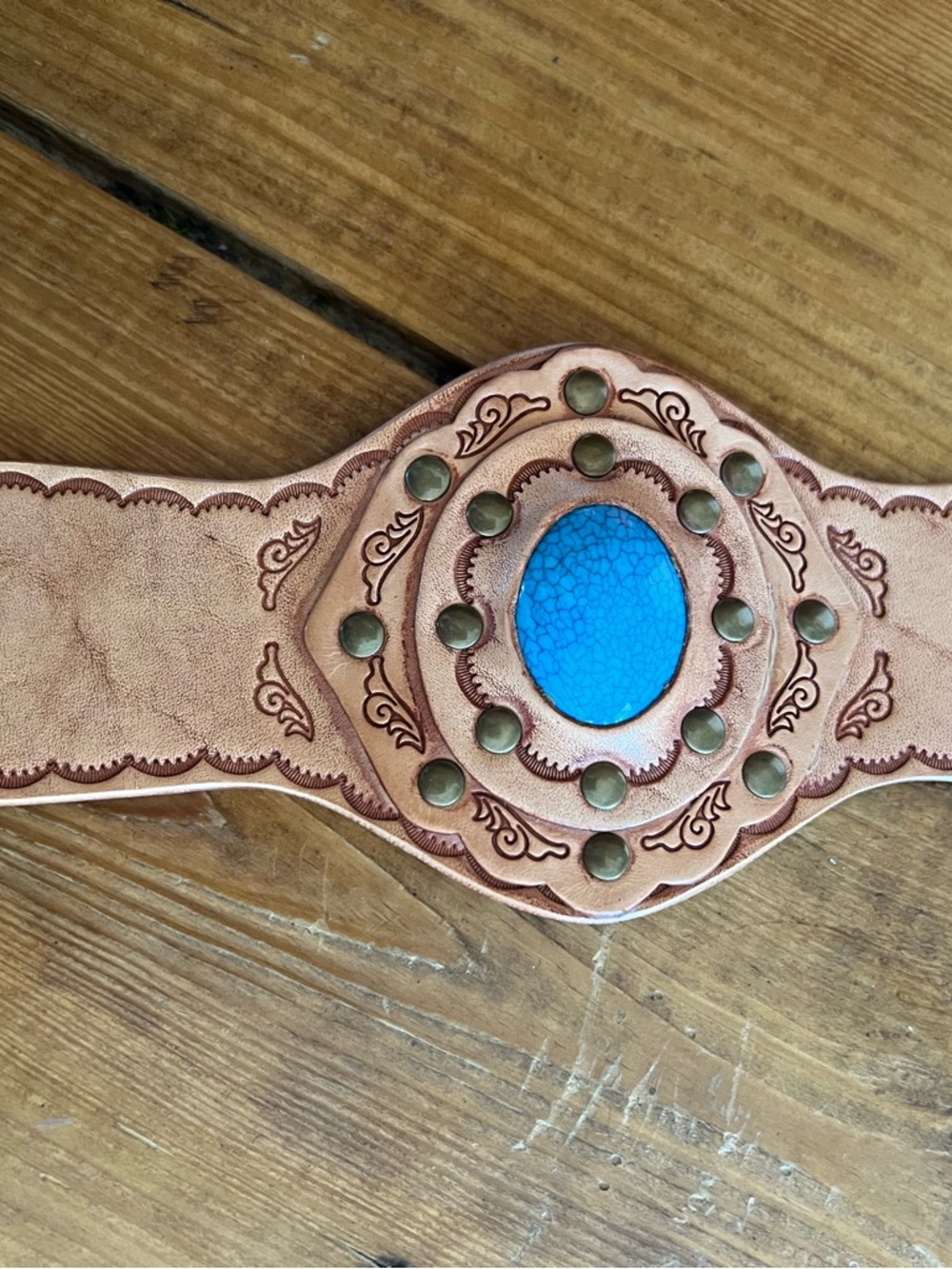 Three Bird Nest leather cuff bracelet tan Aegean - Picture 4 of 11